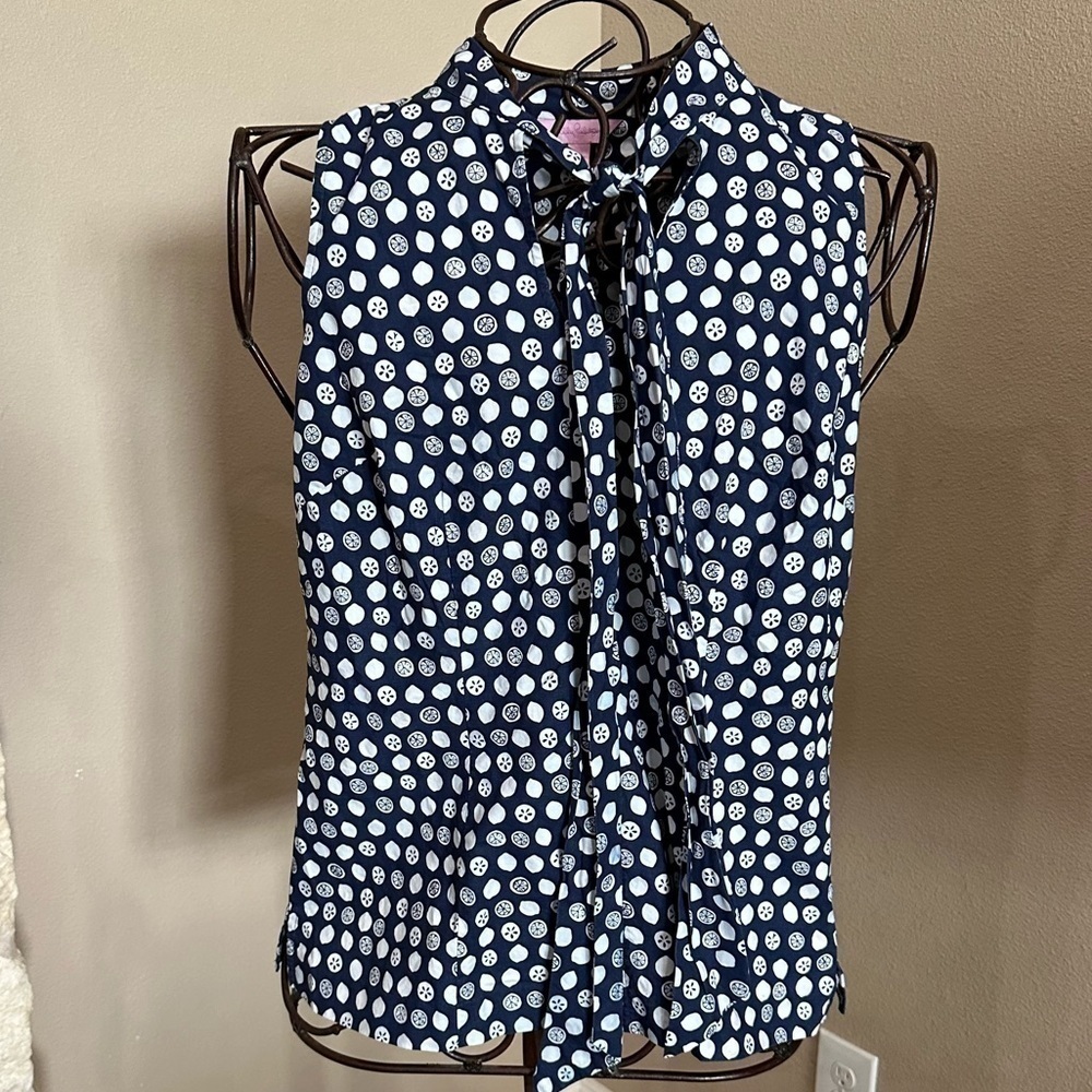 LILLY PULITZER Lemon Slice Tie Neck Top, EUC!
